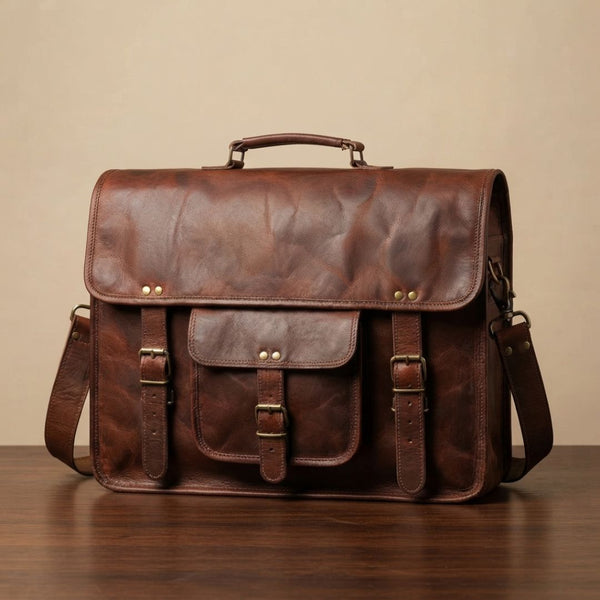 Men’s Leather Laptop Briefcase Messenger Bag – Office Satchel for Work