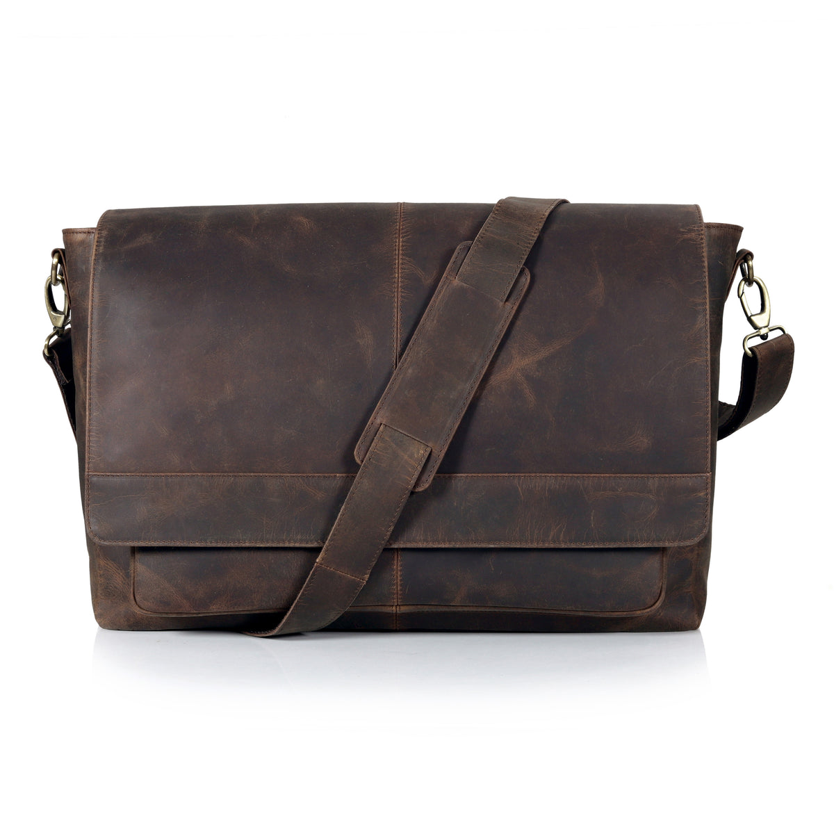 JAVIS UNISEX LEATHER MESSENGER BAG - VINTAGE BROWN - denverleathercraft